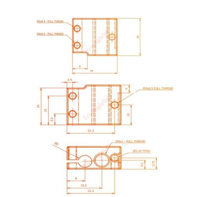 Galvos šildymo blokas E3D V6 - 20x20x12 mm - HOTEND - RepRap