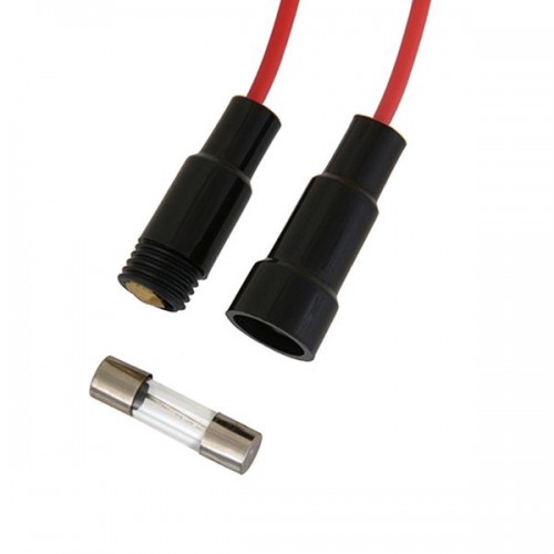 Stiklinis saugiklio laikiklis 5x20 mm - su laidais - šviestuvas