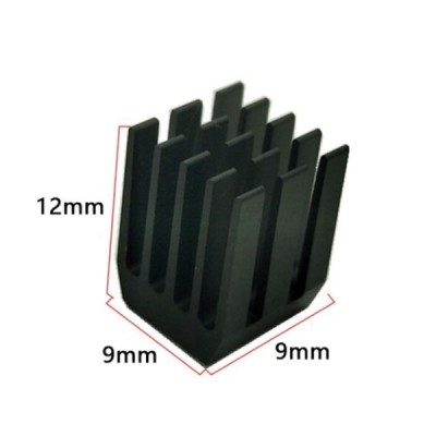 Ekstruzinis aliuminio radiatorius - 9x9x12 mm juodos spalvos -