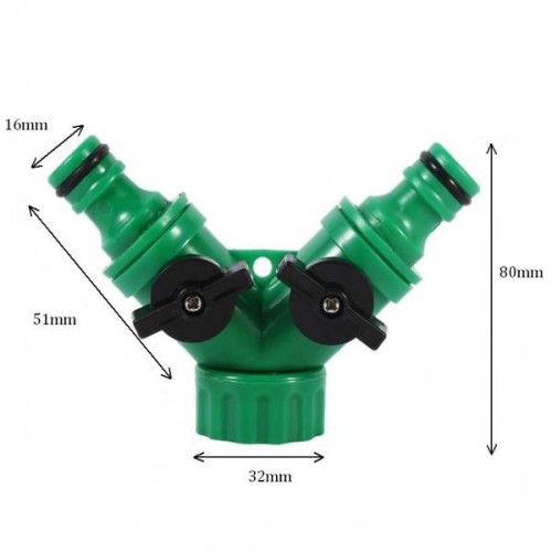 T-taškas su vožtuvais - sodo žarnos jungtis - augalų laistymo T-taškas su vožtuvais - sodo žarnos jungtis - augalų laistymo