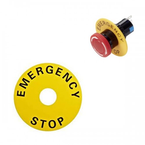 EMERGENCY STOP etiketė - 40 mm - Įspėjamasis saugos mygtuko