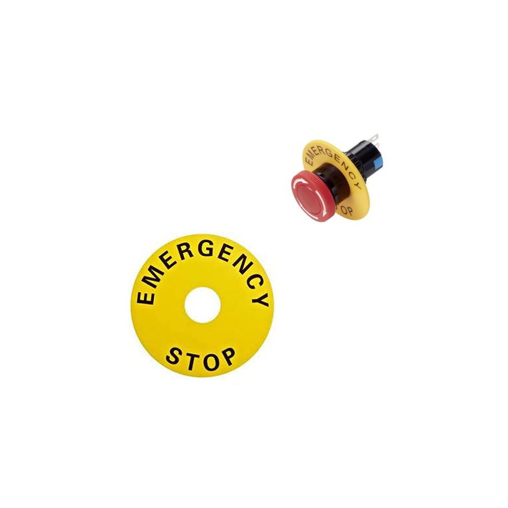 EMERGENCY STOP etiketė - 40 mm - Įspėjamasis saugos mygtuko