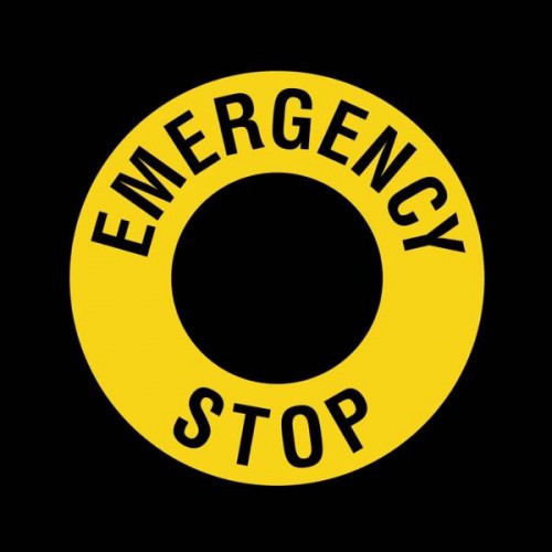 EMERGENCY STOP etiketė - 40 mm - Įspėjamasis saugos mygtuko