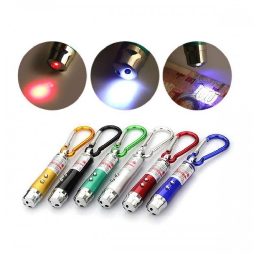 Mini 3-in-1 LED lazerinis UV žibintuvėlis su karabinu -