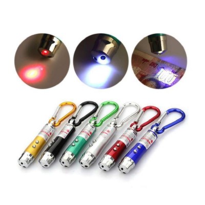 Mini 3-in-1 LED lazerinis UV žibintuvėlis su karabinu -