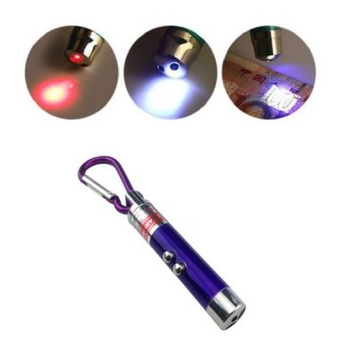 Mini 3-in-1 LED lazerinis UV žibintuvėlis su karabinu -