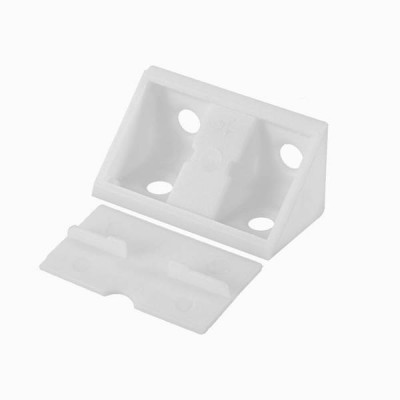 Kampinė jungtis baldams 20x42 mm su dangteliu - balta - Baldų