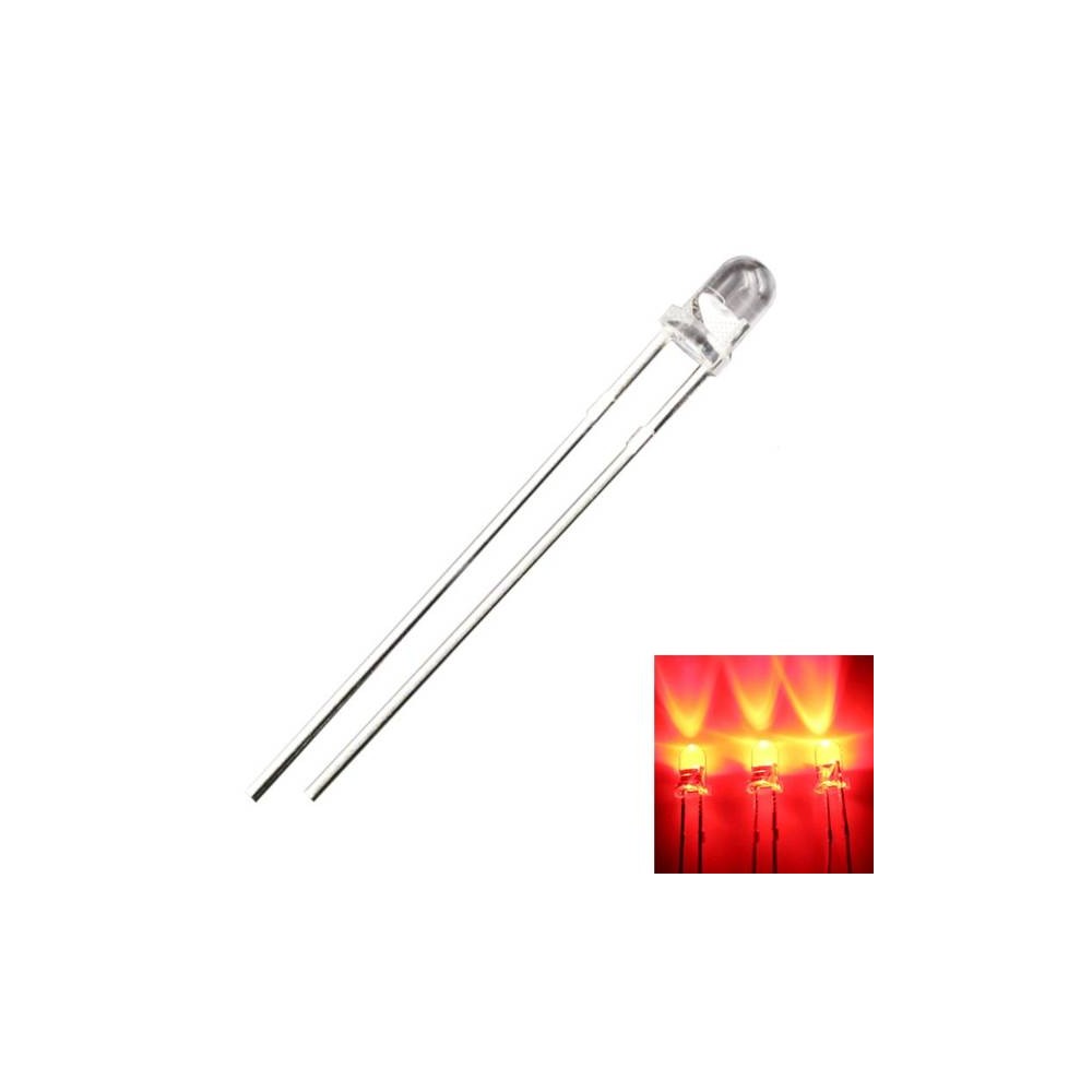 3 mm raudonas LED diodas - ryškus - aiškus 20 mA - 620-625 nm -