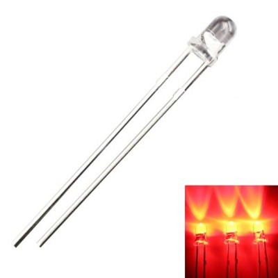 3 mm raudonas LED diodas - ryškus - aiškus 20 mA - 620-625 nm -