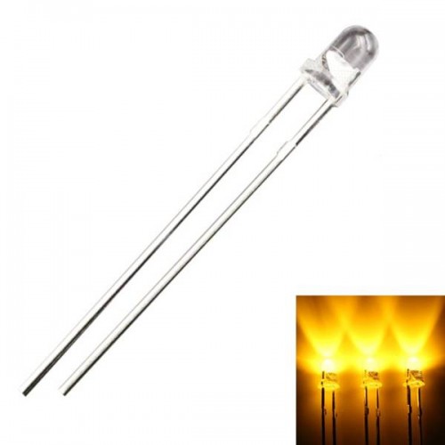 LED 3 mm geltonos spalvos - ryškus - aiškus 20 mA - 588-590 nm