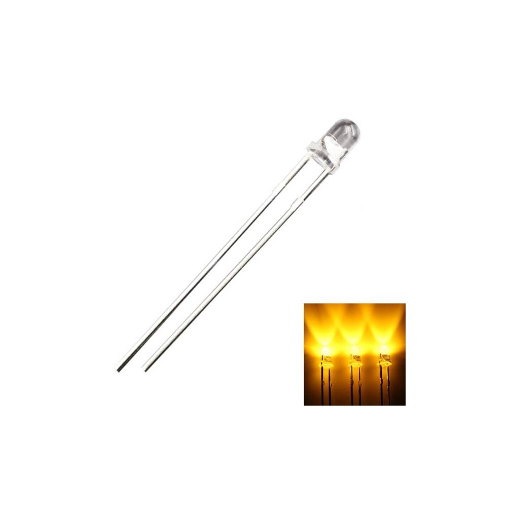 LED 3 mm geltonos spalvos - ryškus - aiškus 20 mA - 588-590 nm