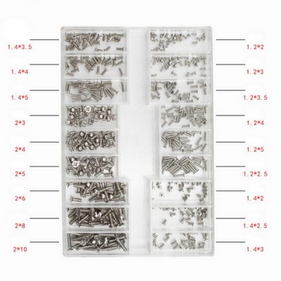 Mini varžtų rinkinys - nuo 1 mm iki 2 mm - 500 vienetų -