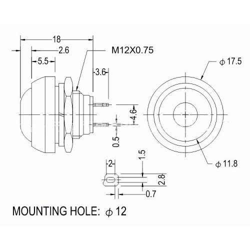 Momentinis mygtukas PBS-33B - geltona - 250V-1A - 12 mm -