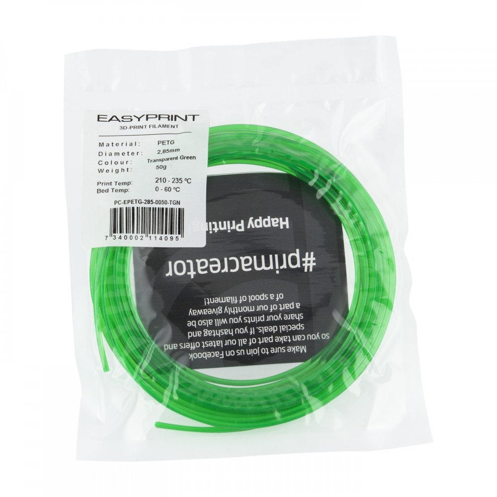 "EasyPrint" PETG pavyzdys - 2.85 mm - 50 g - Skaidrus "EasyPrint" PETG pavyzdys - 2.85 mm - 50 g - Skaidrus