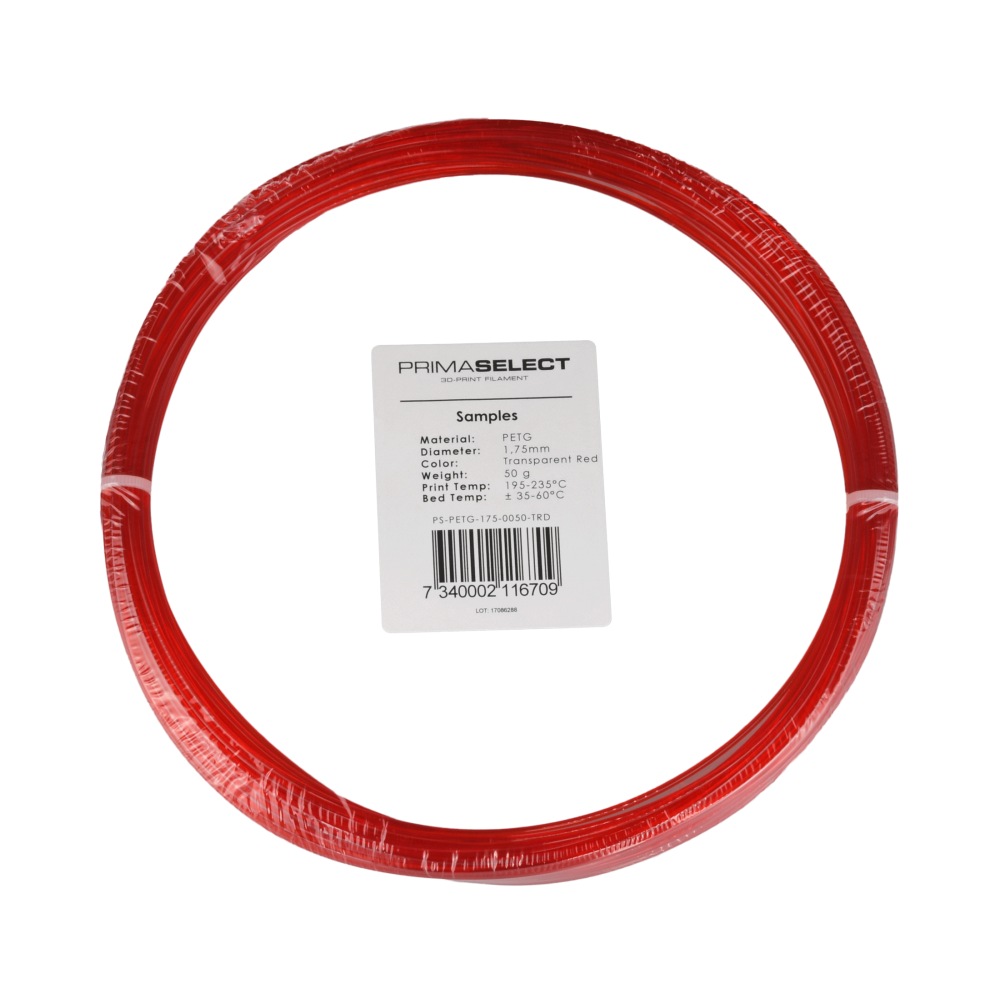 PrimaSelect PETG - 1.75 mm - 50 g - Skaidri raudona spalva-PET-G PrimaSelect PETG - 1.75 mm - 50 g - Skaidri raudona spalva-PET-G
