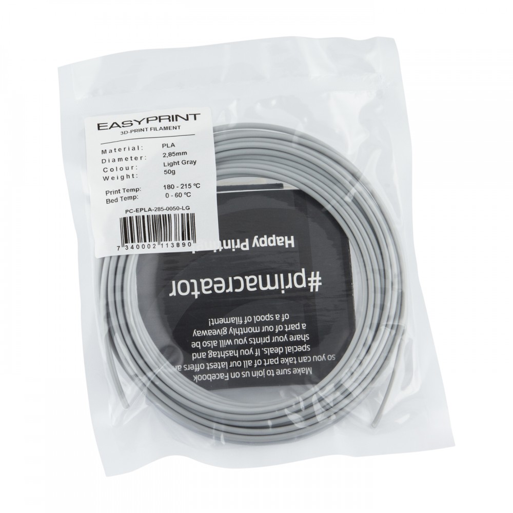 "EasyPrint PLA" pavyzdys - 2.85 mm - 50 g - Šviesiai pilka-Prino "EasyPrint PLA" pavyzdys - 2.85 mm - 50 g - Šviesiai pilka-Prino