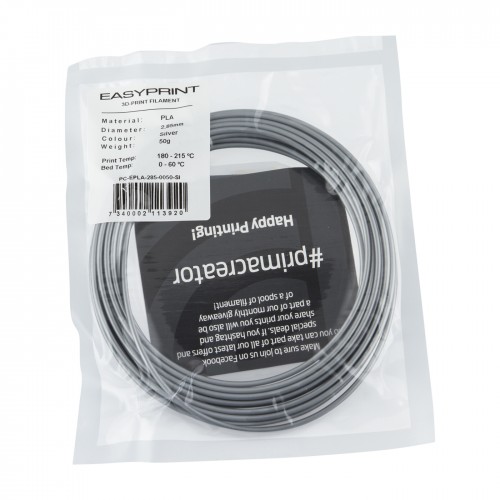 "EasyPrint PLA" pavyzdys - 2.85 mm - 50 g - Sidabras-Prino