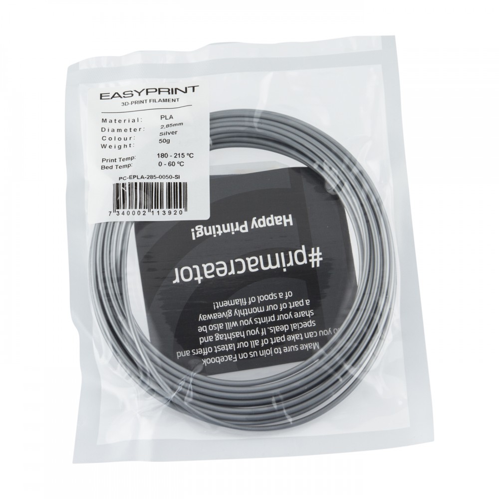 "EasyPrint PLA" pavyzdys - 2.85 mm - 50 g - Sidabras-Prino "EasyPrint PLA" pavyzdys - 2.85 mm - 50 g - Sidabras-Prino