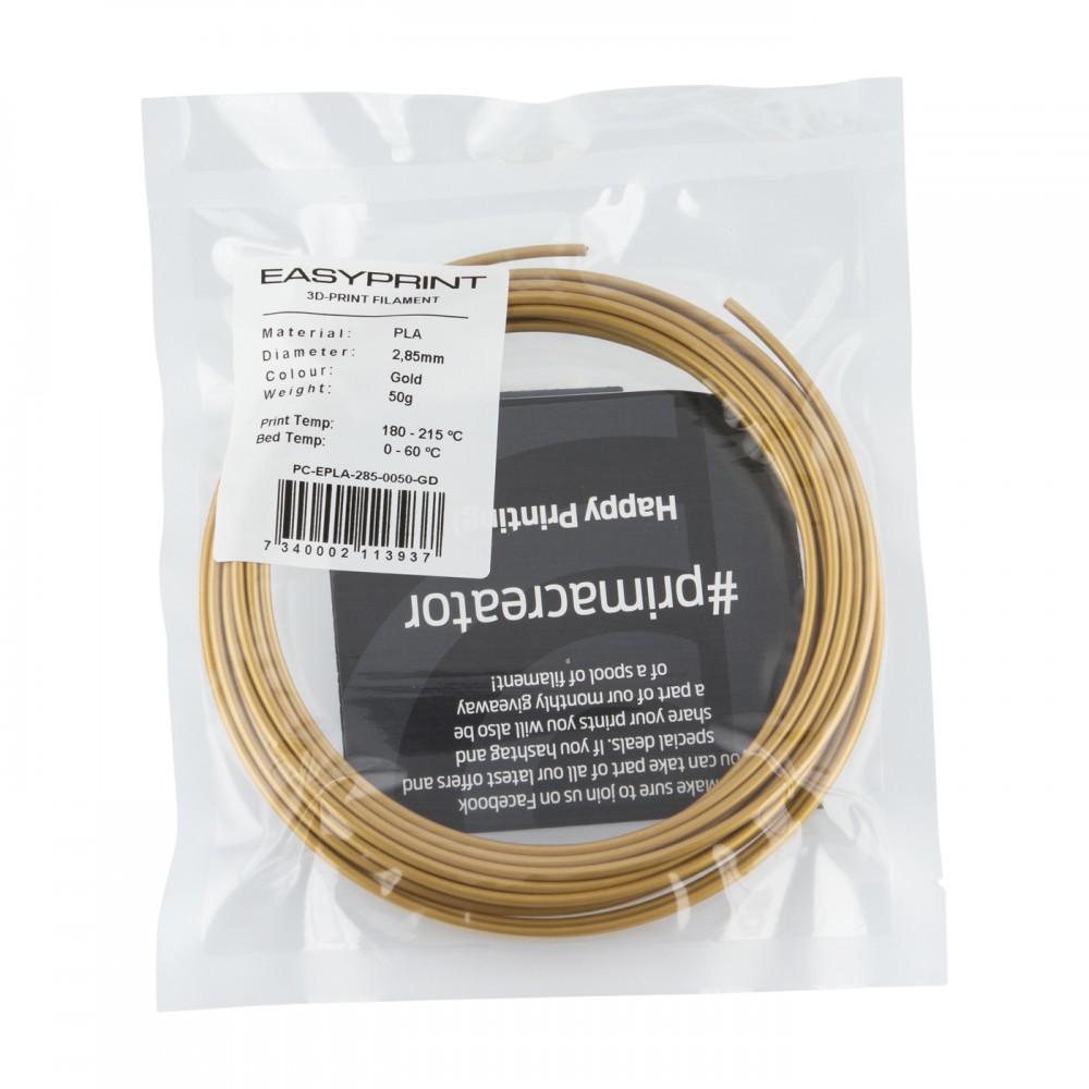 "EasyPrint PLA" pavyzdys - 2.85 mm - 50 g - Auksinis-Prino "EasyPrint PLA" pavyzdys - 2.85 mm - 50 g - Auksinis-Prino