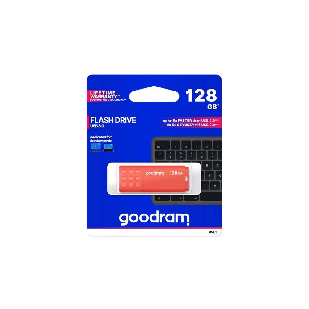 Flash GOODRAM USB 3.0 128GB, balta-oranžinė-USB atmintukai