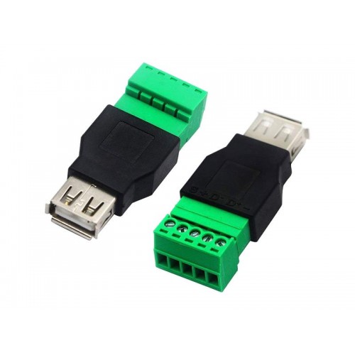 USB-A lizdas su gnybtų bloku-USB jungtys