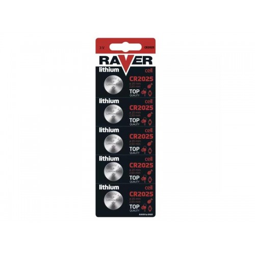Baterija CR2025 RAVER ličio 5vnt-Tabletės baterijos