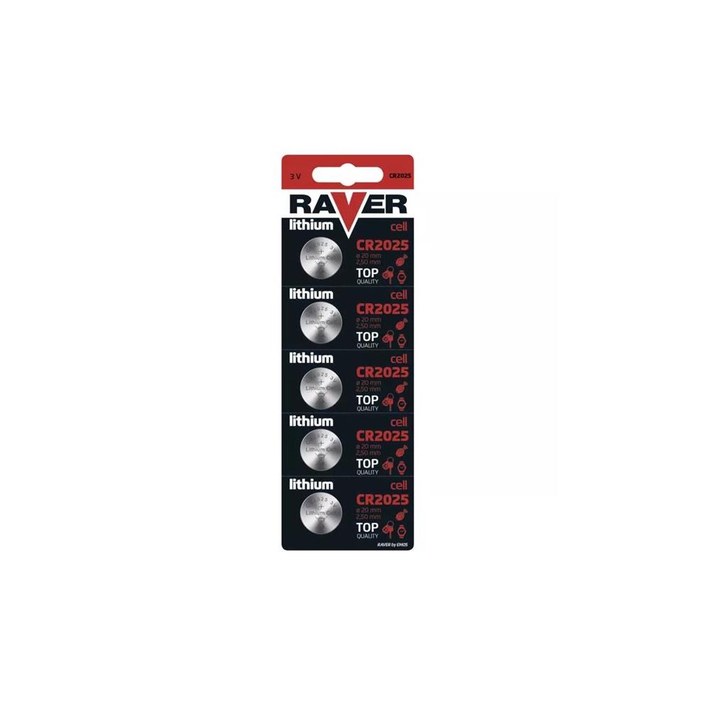 Baterija CR2025 RAVER ličio 5vnt-Tabletės baterijos