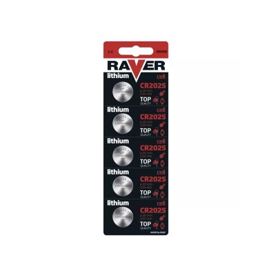 Baterija CR2025 RAVER ličio 5vnt-Tabletės baterijos