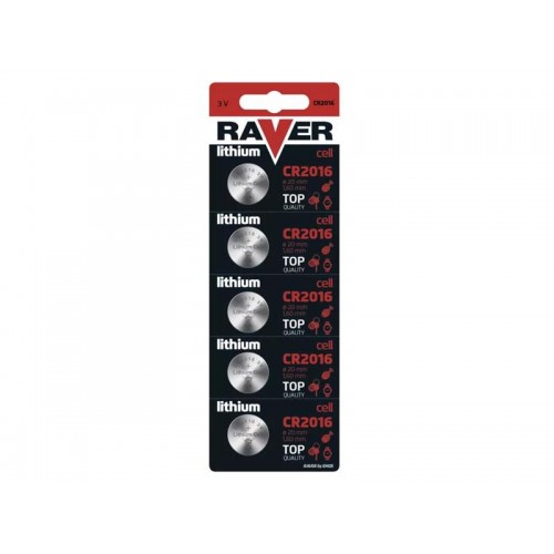 Baterija CR2016 RAVER ličio 5vnt-Tabletės baterijos