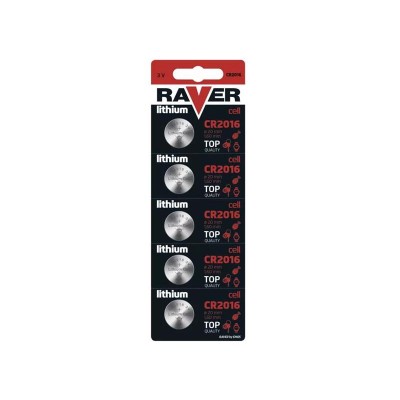 Baterija CR2016 RAVER ličio 5vnt-Tabletės baterijos