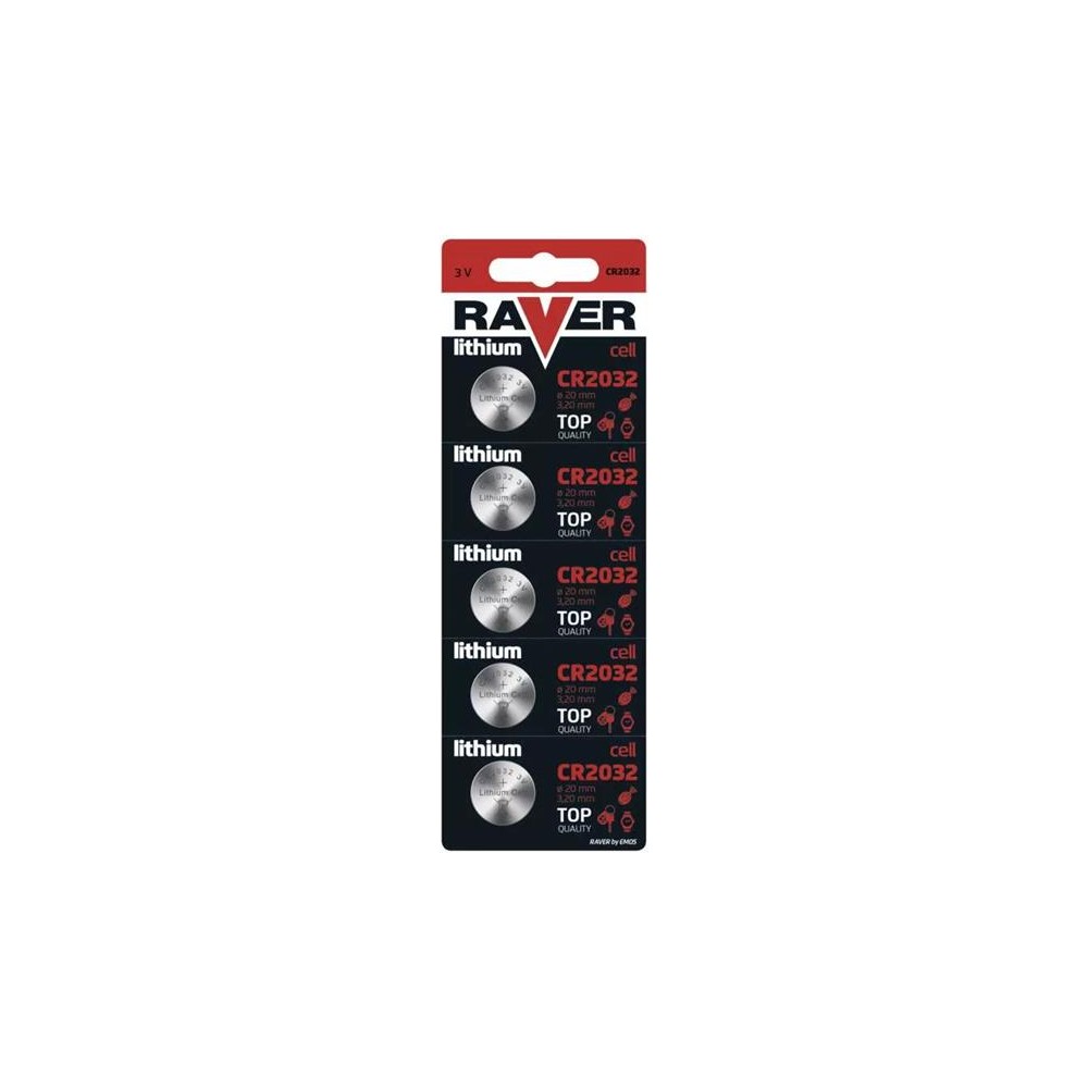 Baterija CR2032 RAVER ličio 5vnt-Tabletės baterijos