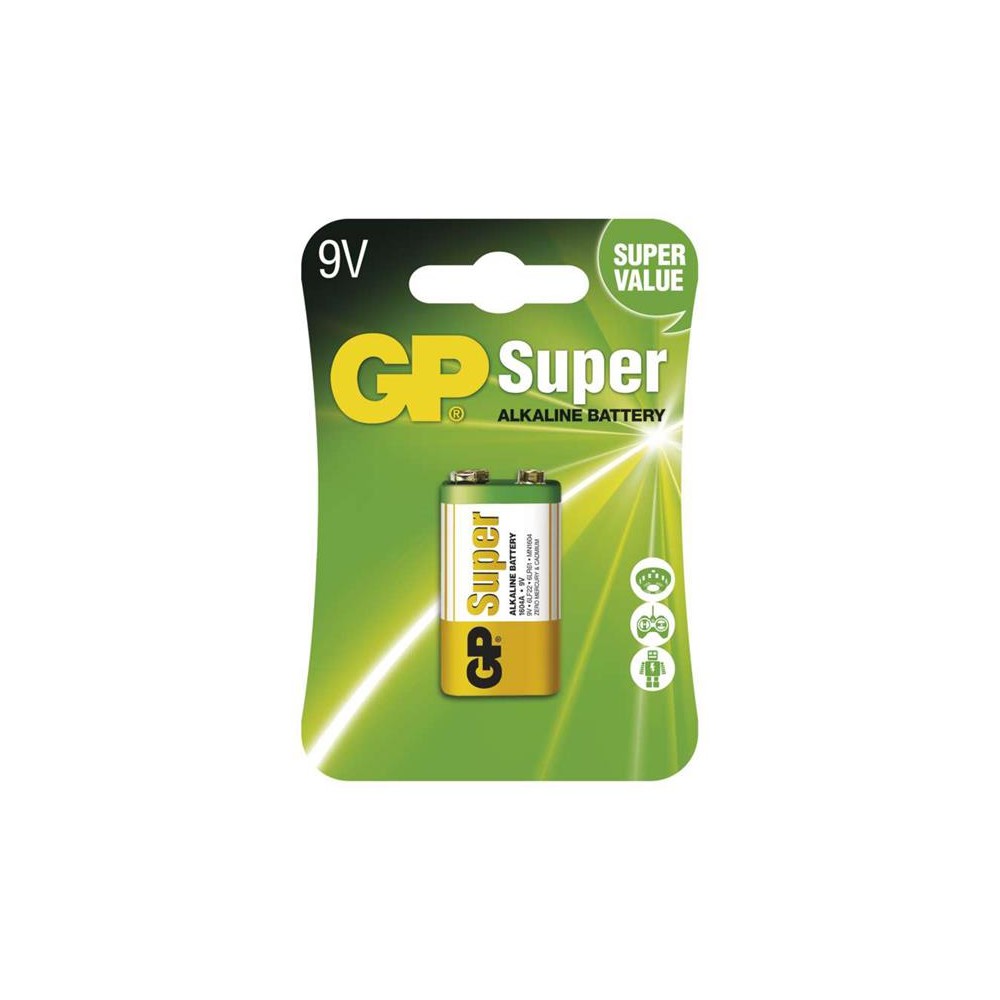Baterija 6F22 (9V) šarminė GP Super Alkaline-Šarminės baterijos