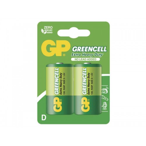 Baterija D (R20) Zn-Cl GP Greencell 2vnt-ZnCl baterijos
