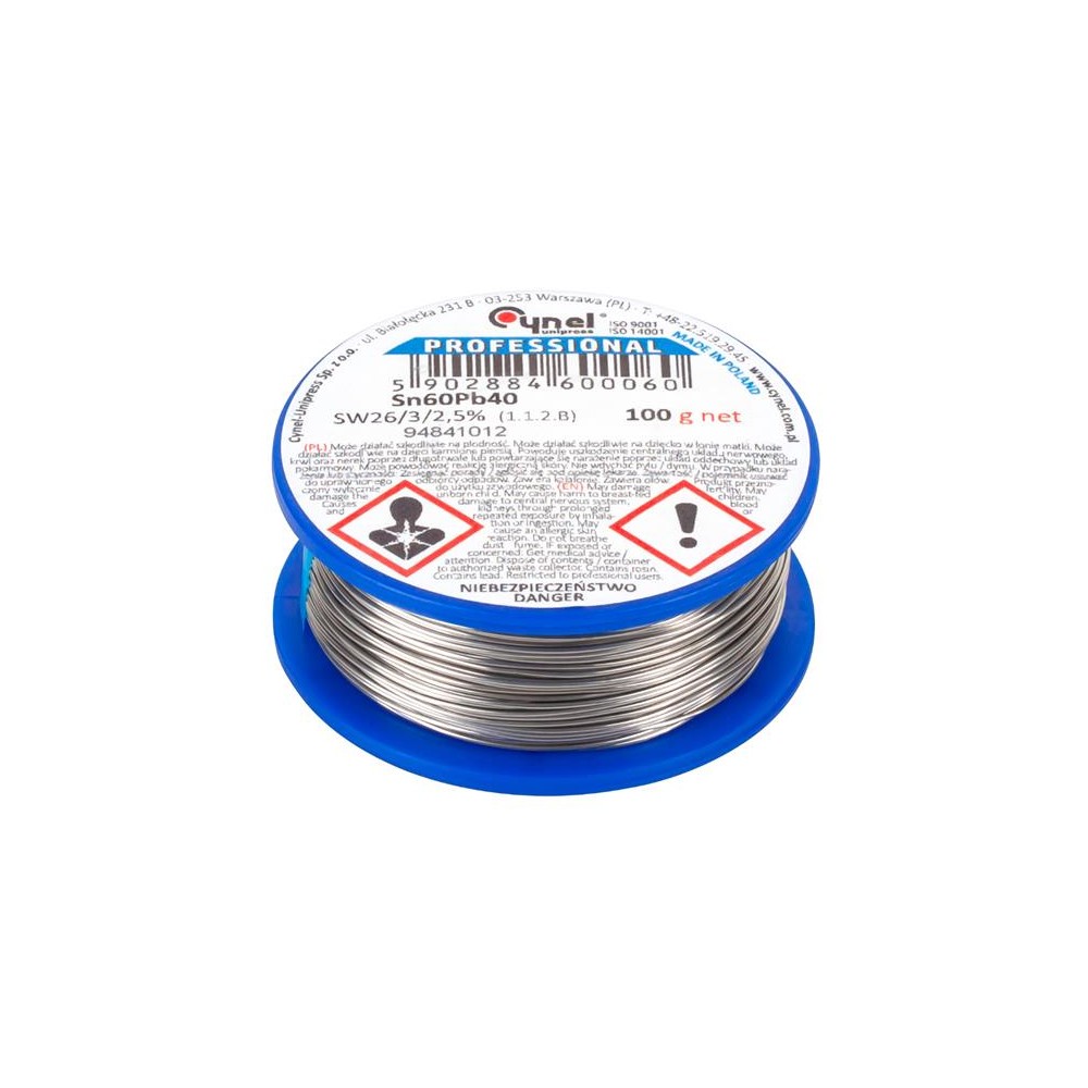 Alavas 1,5 mm 100 g 60%Sn 40%Pb CYNEL-Lydmetaliai Alavas 1,5 mm 100 g 60%Sn 40%Pb CYNEL-Lydmetaliai