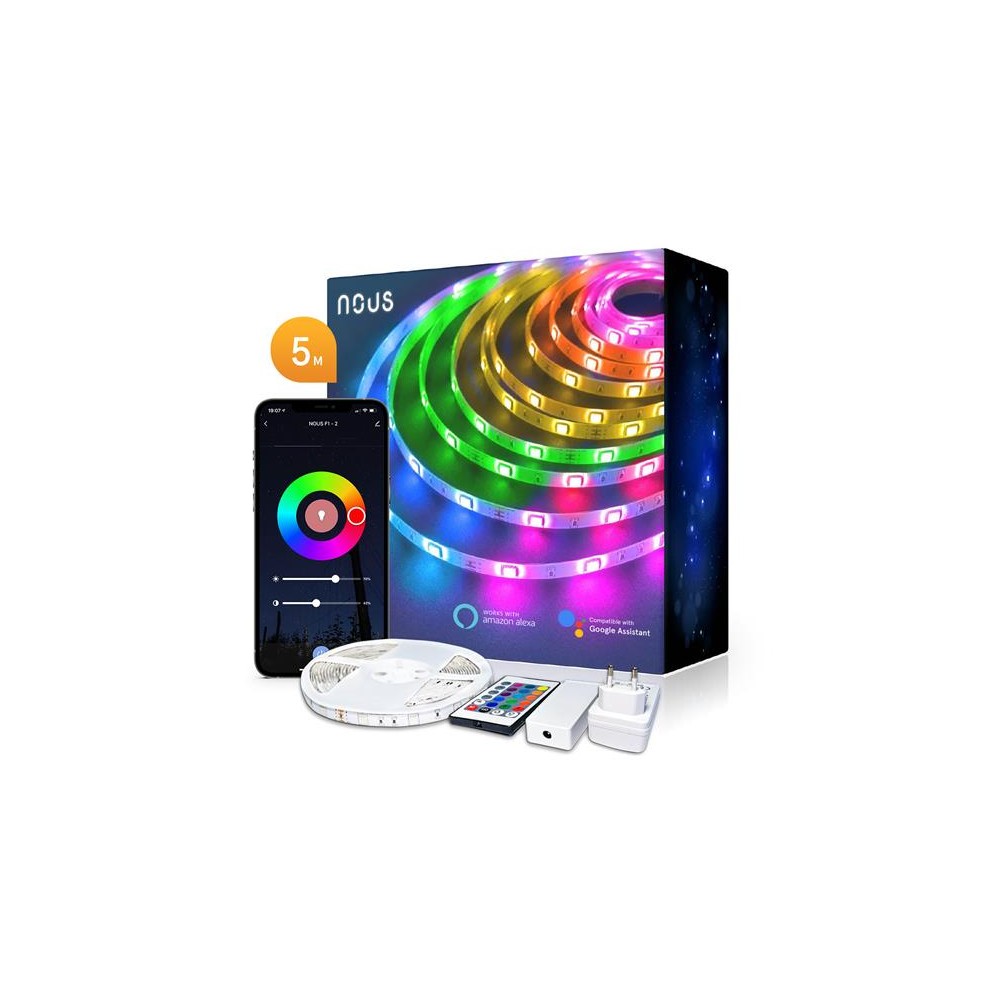Išmanioji LED juosta 12V 40LED/m IP44 18W RGB NOUS F1 5m WiFi