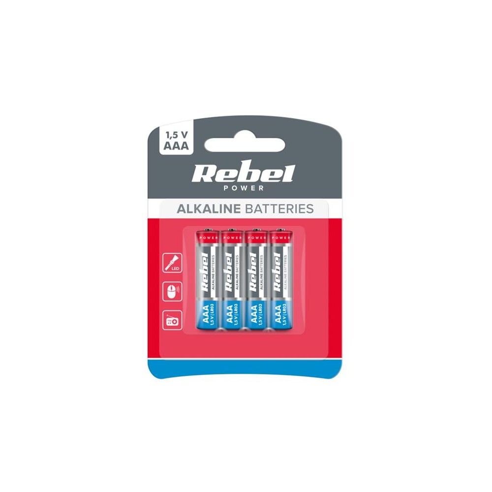 Baterija AAA LR03 šarminė REBEL Alkaline Power 4BP