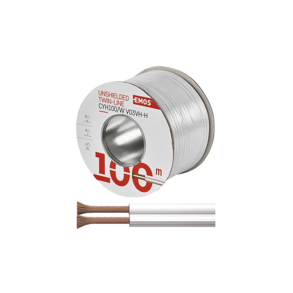 Garsiakalbio kabelis 2x1,0 mm baltas/baltas, 100 m-Dvigubi