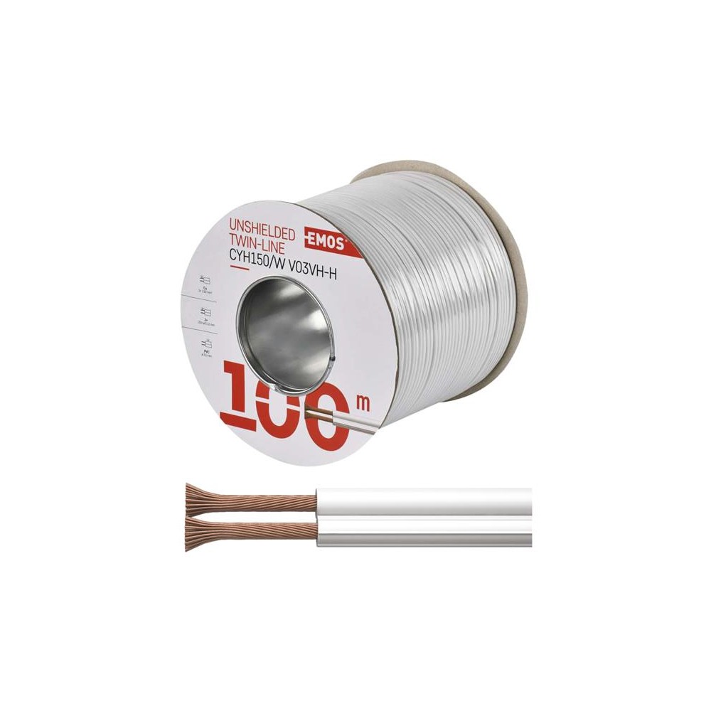 Garsiakalbio kabelis 2x1,5 mm baltas/baltas, 100 m-Dvigubi