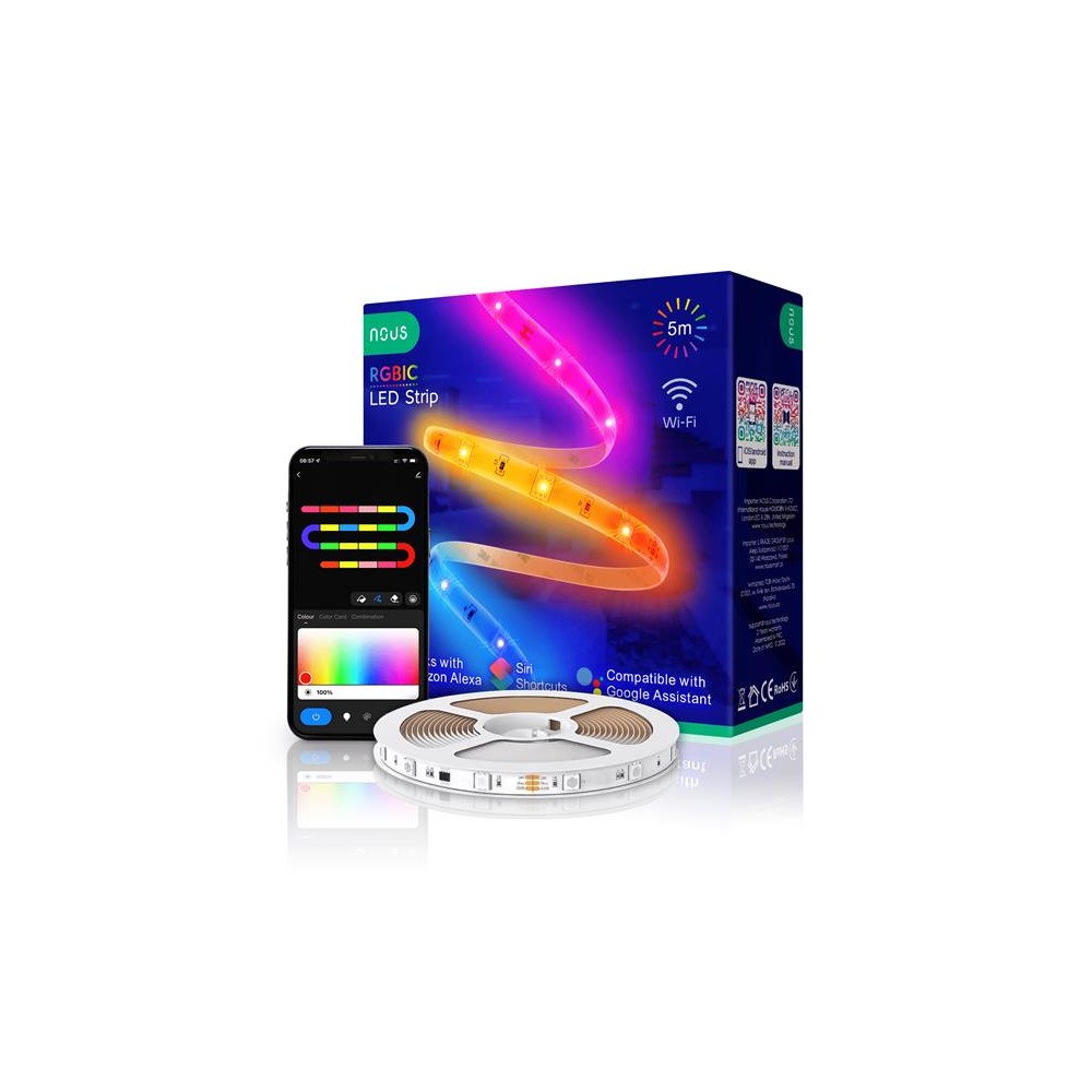 Išmanioji LED juosta 12V 40LED/m IP44 18W RGB NOUS F4 5m WiFi