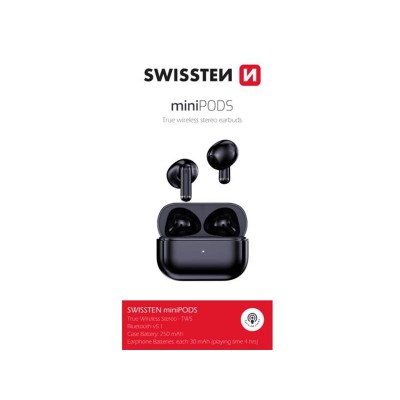 "Bluetooth" ausinės SWISSTEN MINIPODS BLACK