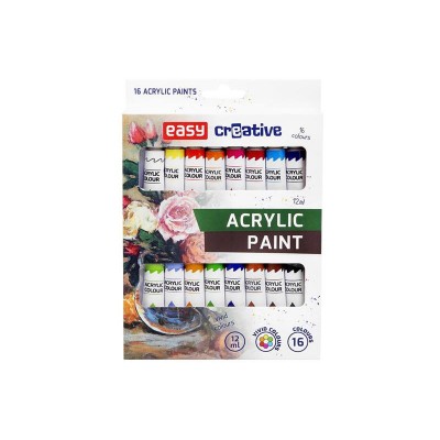 Akriliniai dažai EASY CREATIVE 16 spalvų 12ml-Tapyba, piešimas