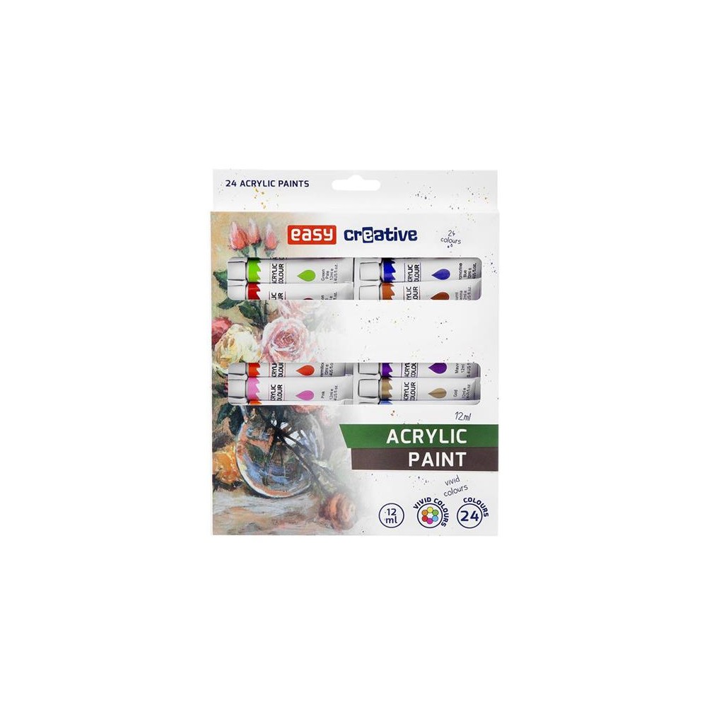 Akriliniai dažai EASY CREATIVE 24 spalvos 12ml-Tapyba, piešimas