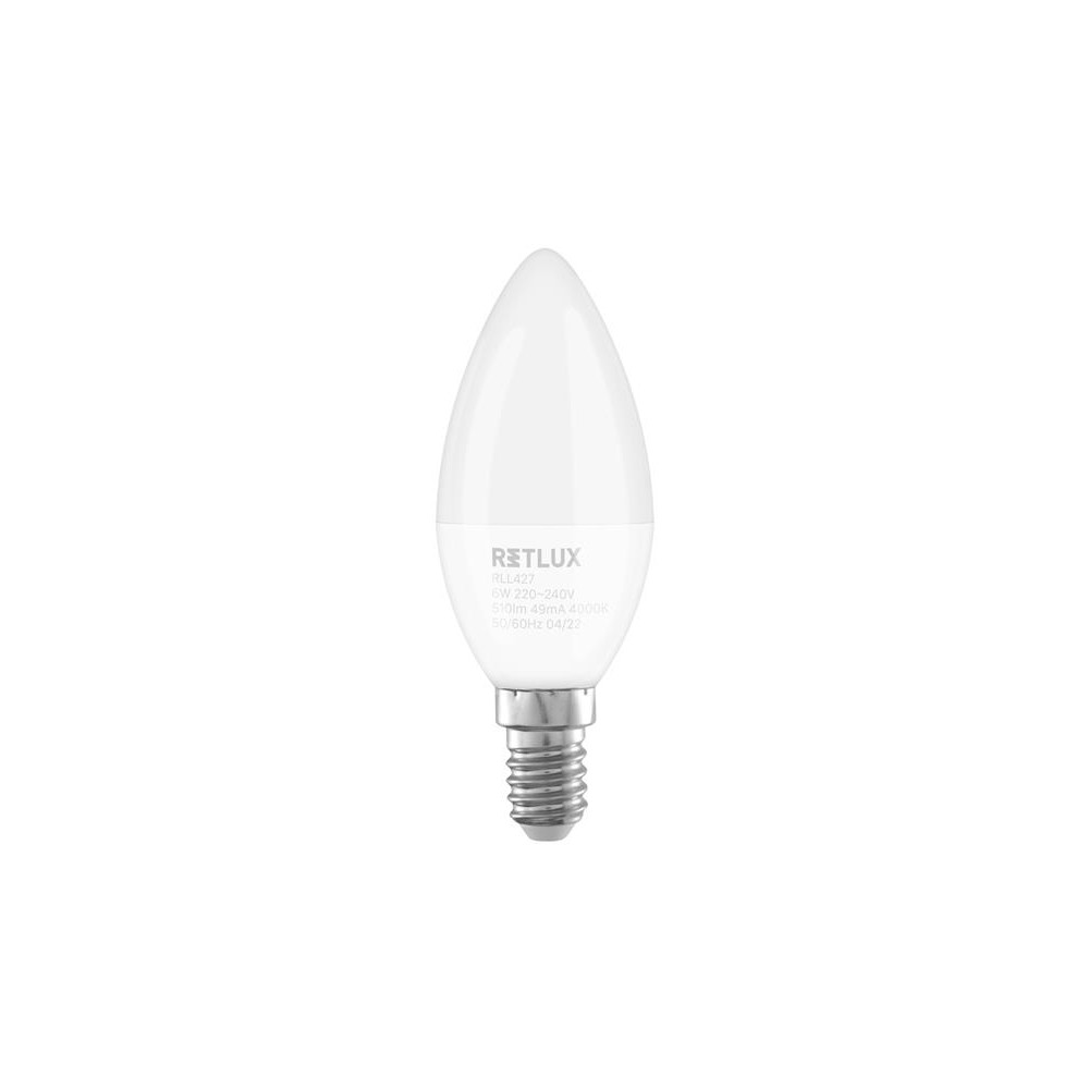 LED lemputė E14 6W C37 šaltai balta RETLUX RLL 427-LED lemputės