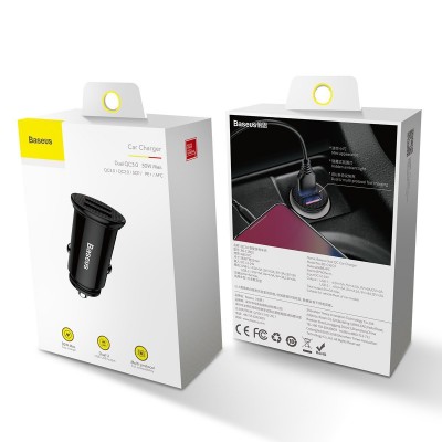 "Baseus" žiedinis automobilinis įkroviklis 2xUSB QC3.0 5A 30W