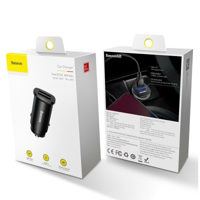 "Baseus" kvadratinis automobilinis įkroviklis 2xUSB QC3.0 5A