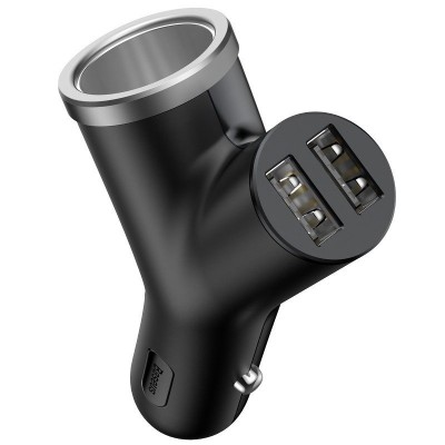 "Baseus" apvalus Y tipo dvigubas USB + cigarečių žiebtuvėlis