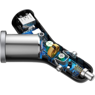 "Baseus" apvalus Y tipo dvigubas USB + cigarečių žiebtuvėlis