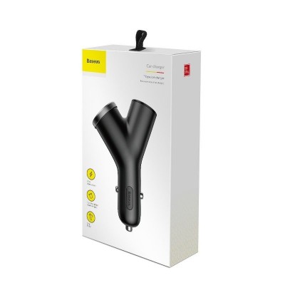"Baseus" apvalus Y tipo dvigubas USB + cigarečių žiebtuvėlis