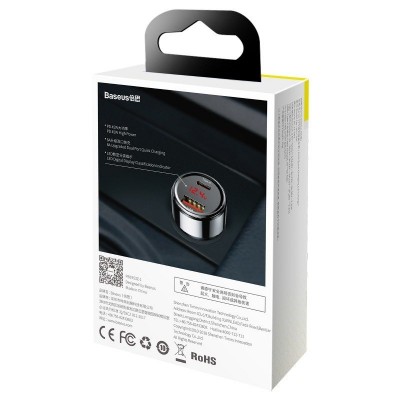 "Baseus Magic" automobilinis įkroviklis USB + USB-C QC 4.0 PD