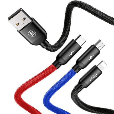 "Baseus 3in1" USB kabelis-C / Lightning / Micro 3,5A 0,3 m